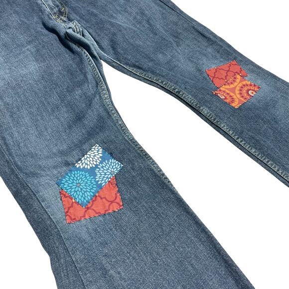 LEVI'S 559 Jeans w/ Boho Patchwork & Flare Embellishments Size 34x30 (altered) - Picture 3 of 9